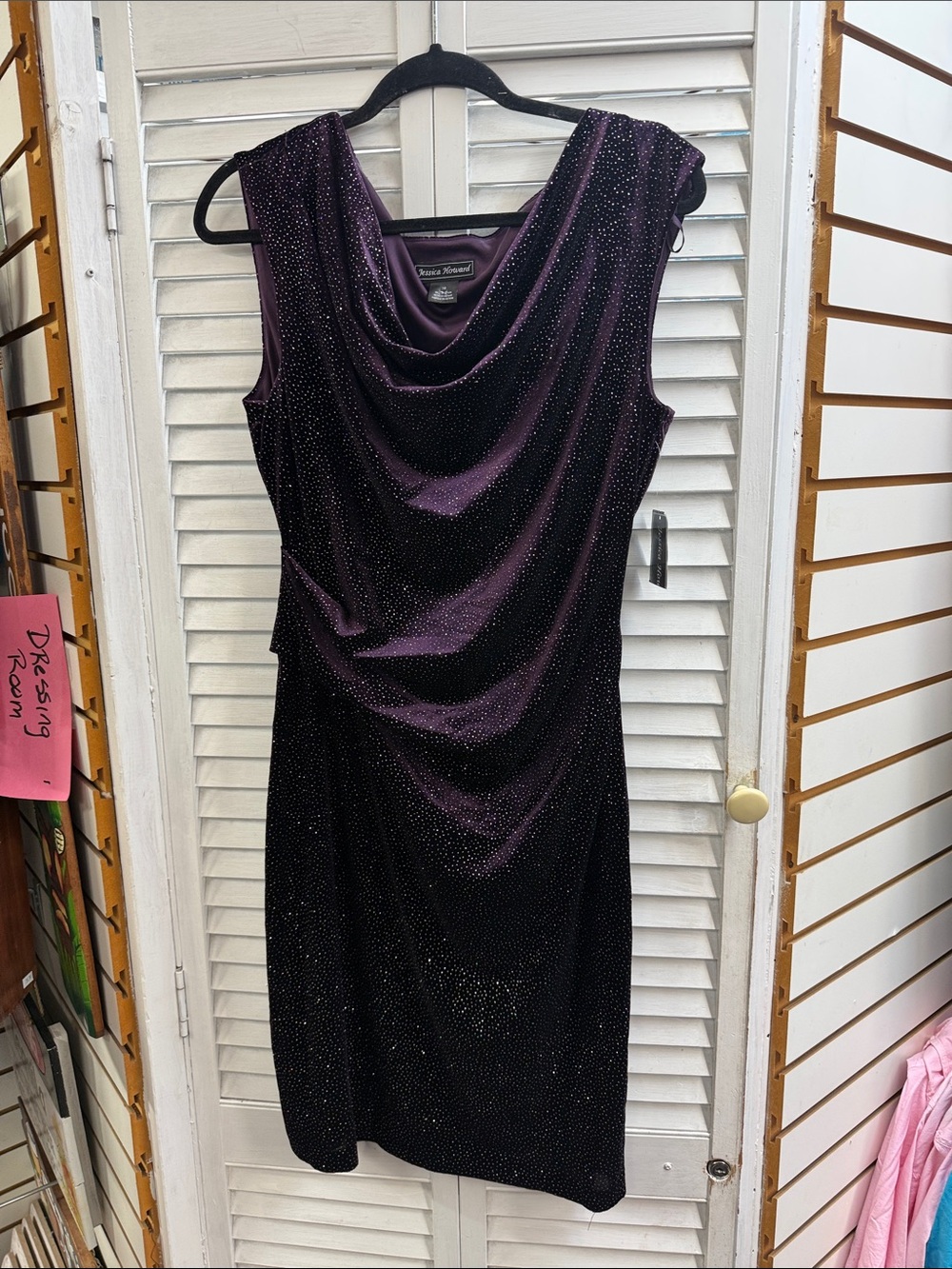 Jessica Howard Sleeveless Purple Draped Cocktail Dress